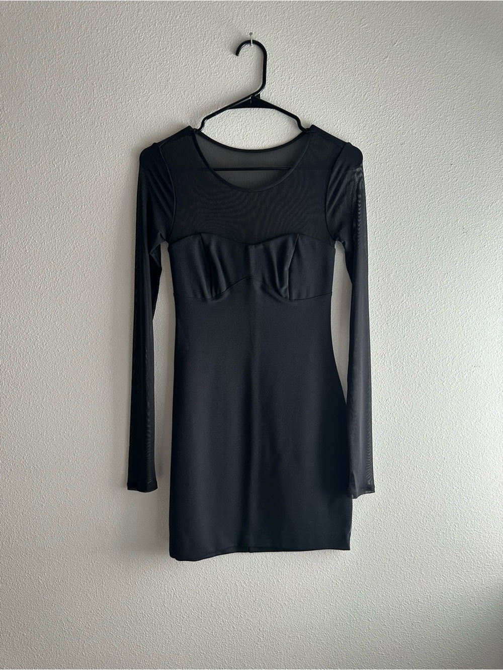 Abercrombie and Fitch Black Long-Sleeve Mesh Insert Bodycon Dress